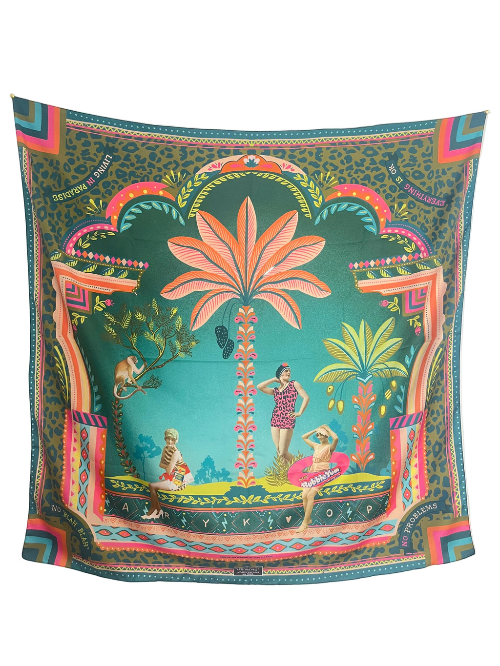 foulard "paradise"- design tropicale/ ARYK OLD PAINT. 120X120 cm