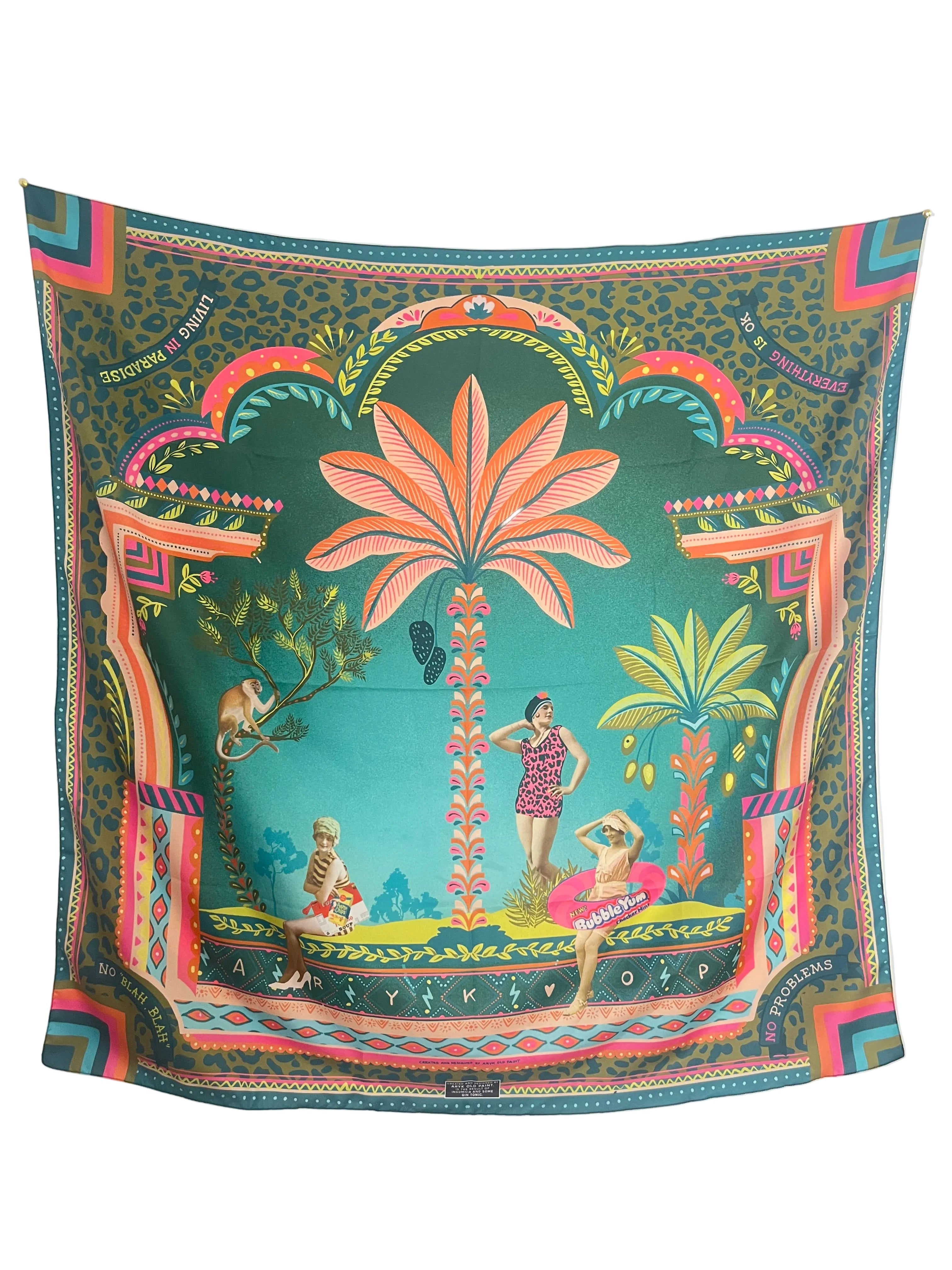 foulard "paradise"- design tropicale/ ARYK OLD PAINT. 120X120 cm