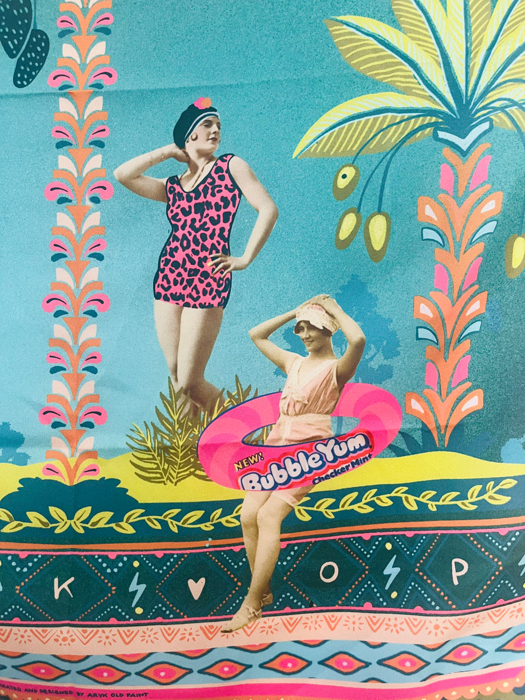 foulard "paradise"- design tropicale/ ARYK OLD PAINT. 120X120 cm