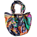 Foulard trasformato in borsa con i manici in legno- colori neon - arykoldpaint