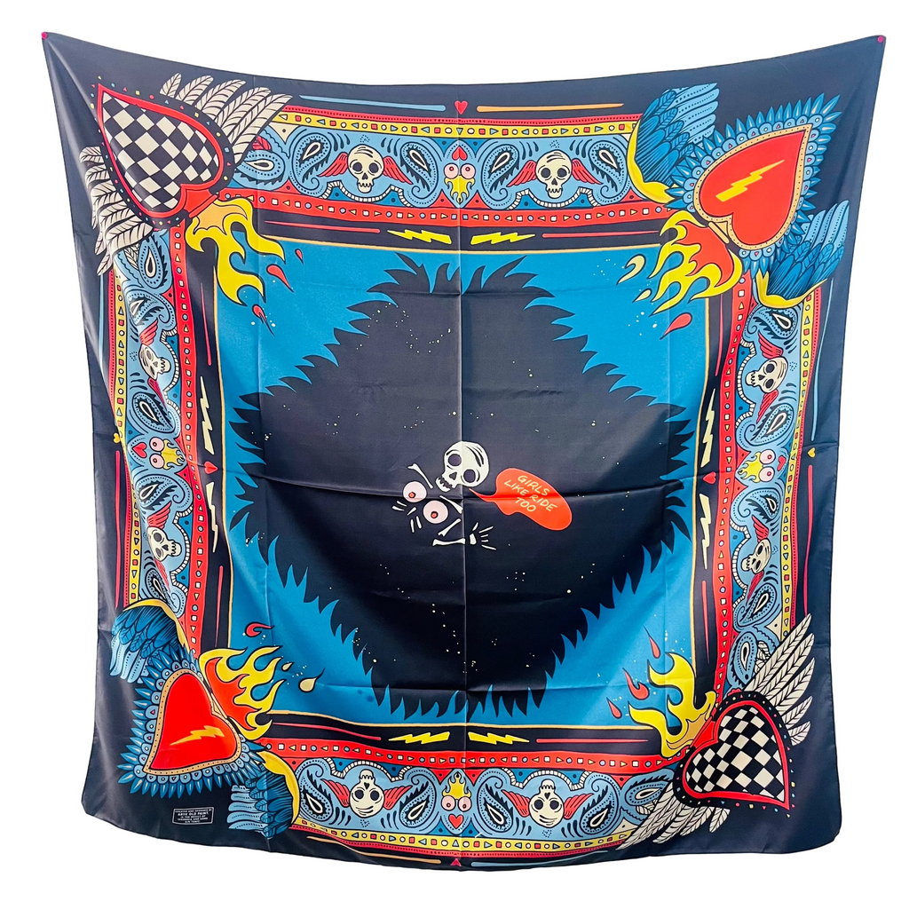 Foulard "Girls ride too"design old school , tattoo 140x140 cm – ARYK OLD PAINT