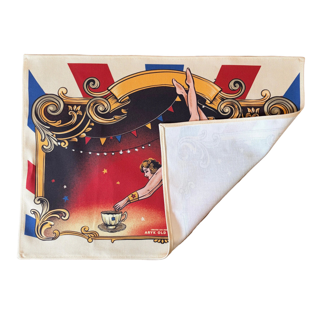 Dettaglio cucitura tovaglietta americana circus con tuffatrice