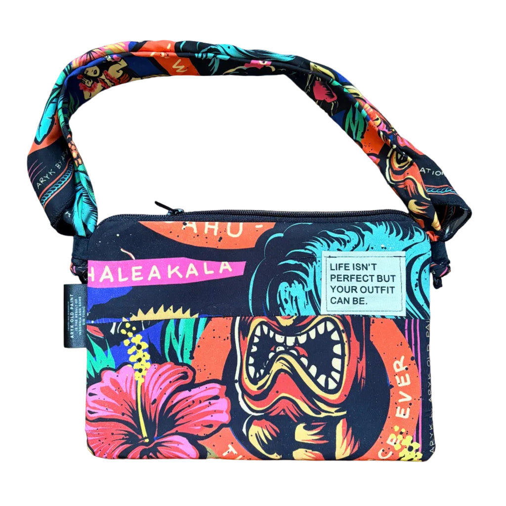 Borsa a tracolla Hawaiian vista frontale – illustrazione tropicale originale Aryk Old Paint