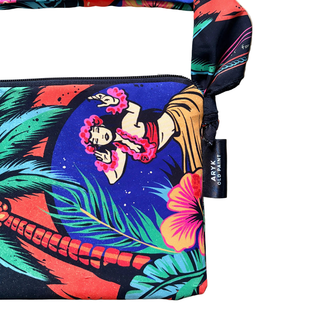 Dettaglio tracolla in tessuto fantasia Hawaiian – borsa artigianale Aryk Old Paint
