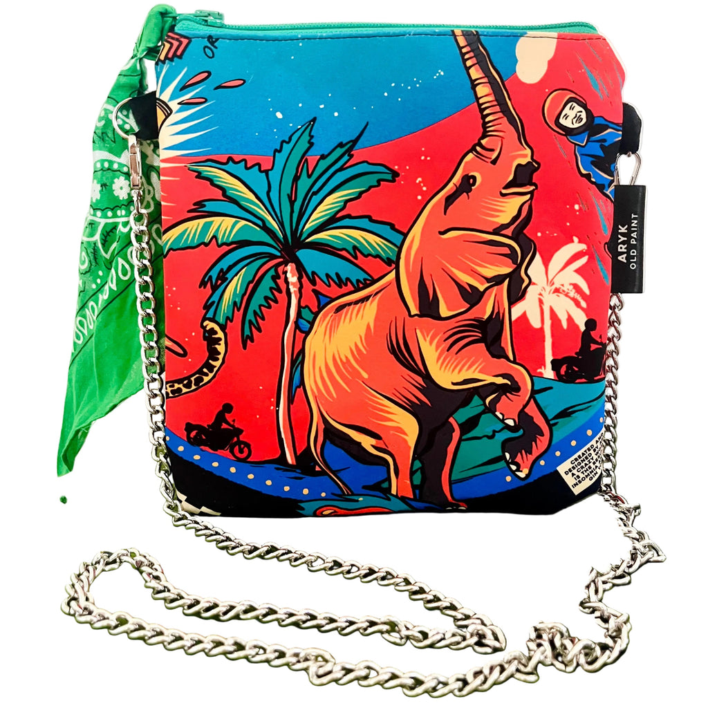 borsa a tracolla con catenella argento elefante e palme