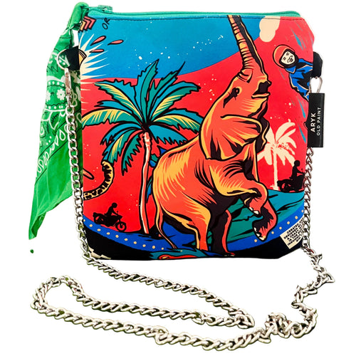 borsa a tracolla con catenella argento elefante e palme