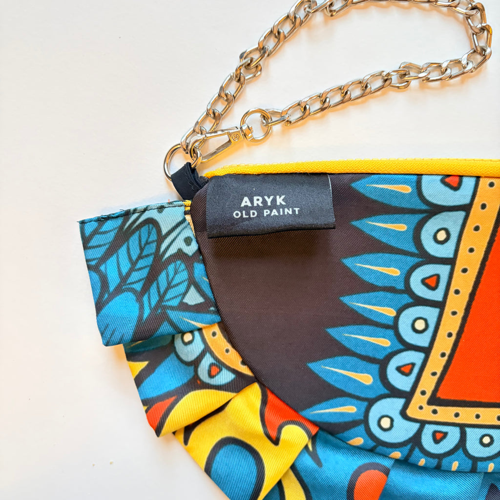 dettaglio etichetta  pochette azzurro nero rosso giallo