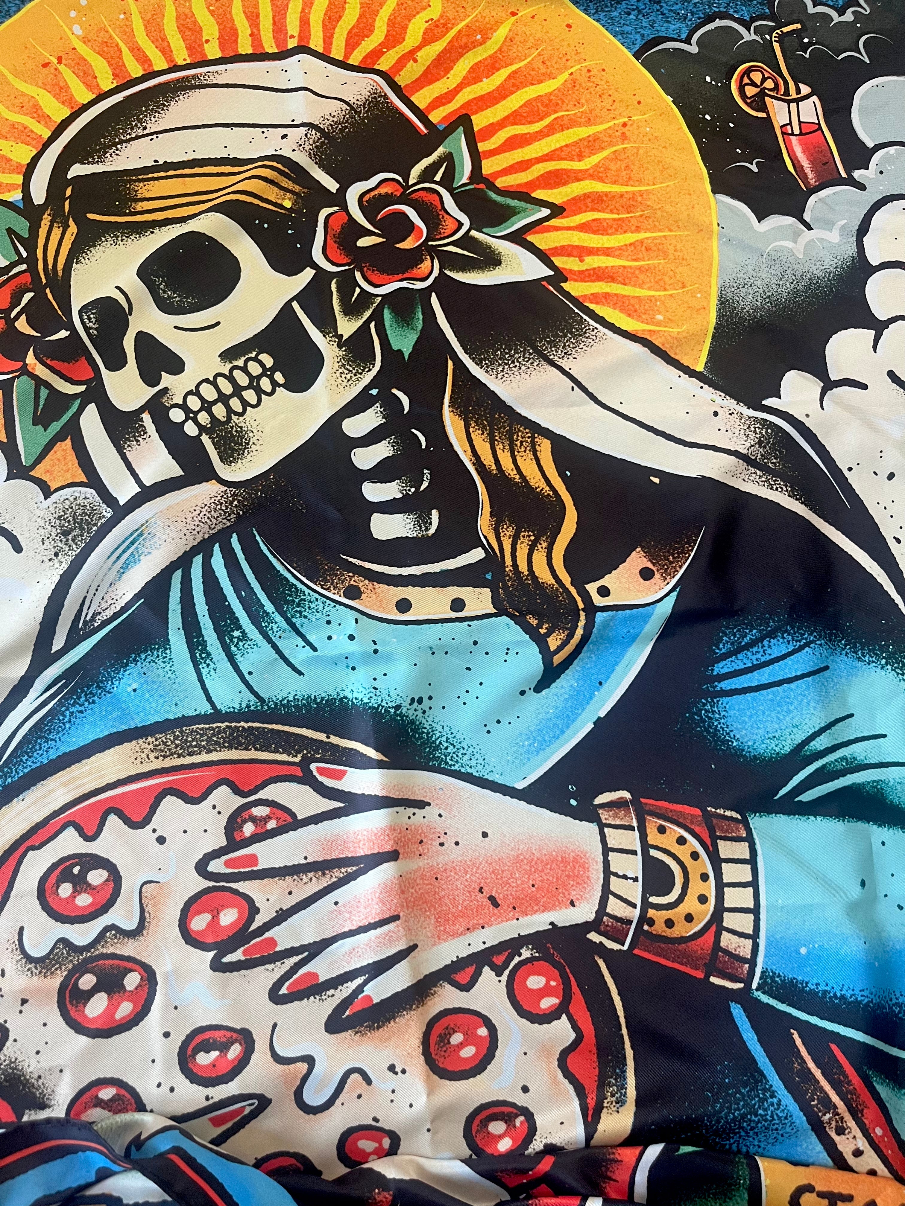 foulard "Fuck Diet", dettaglio pizza illustrazione ironica – ARYK OLD PAINT