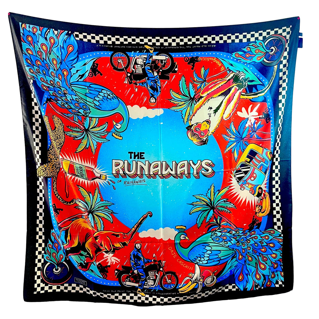 foulard "The Runaways", vista frontale design tropicale animalier 140x140 cm – ARYK OLD PAINT