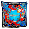 foulard "The Runaways", vista frontale design tropicale animalier 140x140 cm – ARYK OLD PAINT