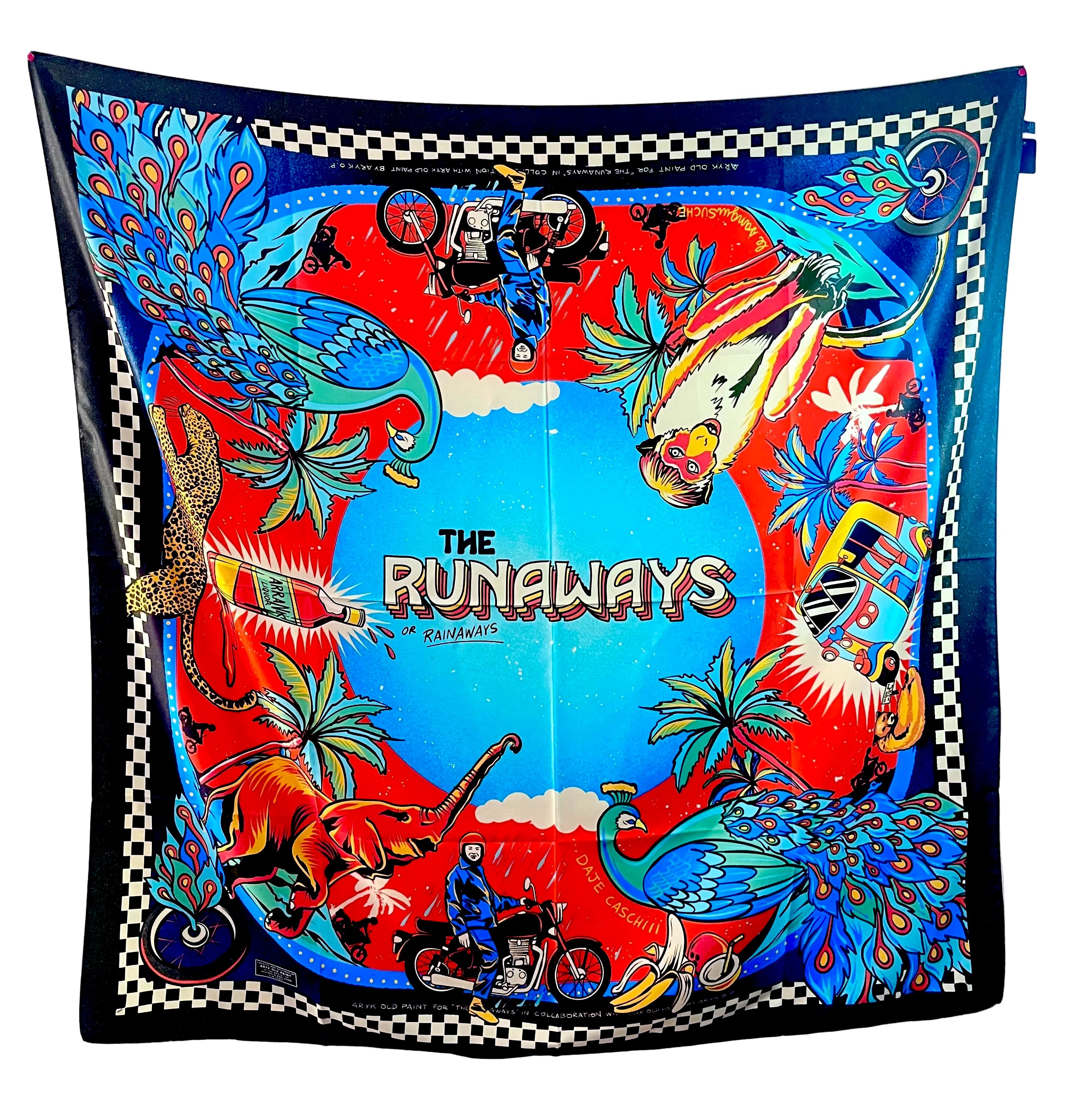 foulard "The Runaways", vista frontale design tropicale animalier 140x140 cm – ARYK OLD PAINT