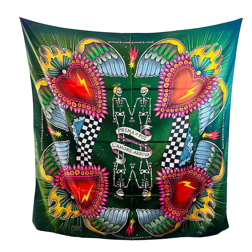 foulard "Prima o Poi", vista frontale design old school 140x140 cm – ARYK OLD PAINT