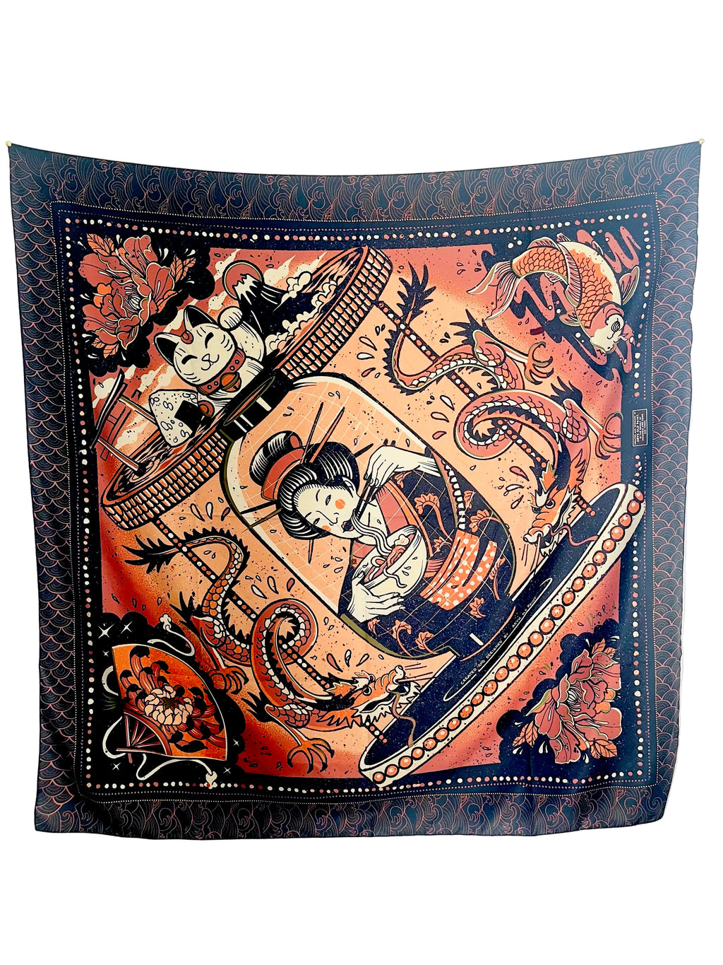 foulard "Japan" con design giapponese, vista frontale – ARYK OLD PAINT 140x140 cm