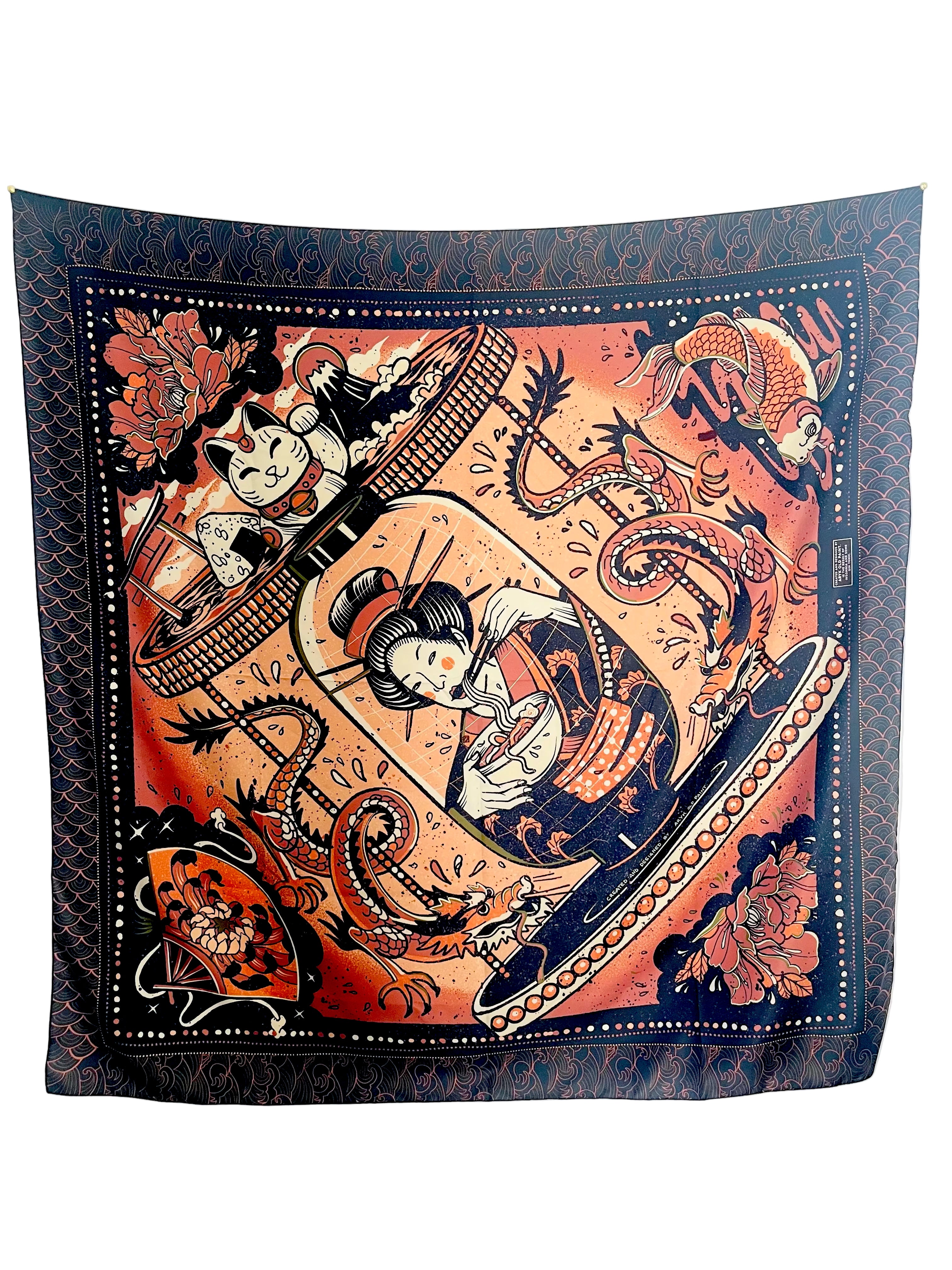 foulard "Japan" con design giapponese, vista frontale – ARYK OLD PAINT 140x140 cm
