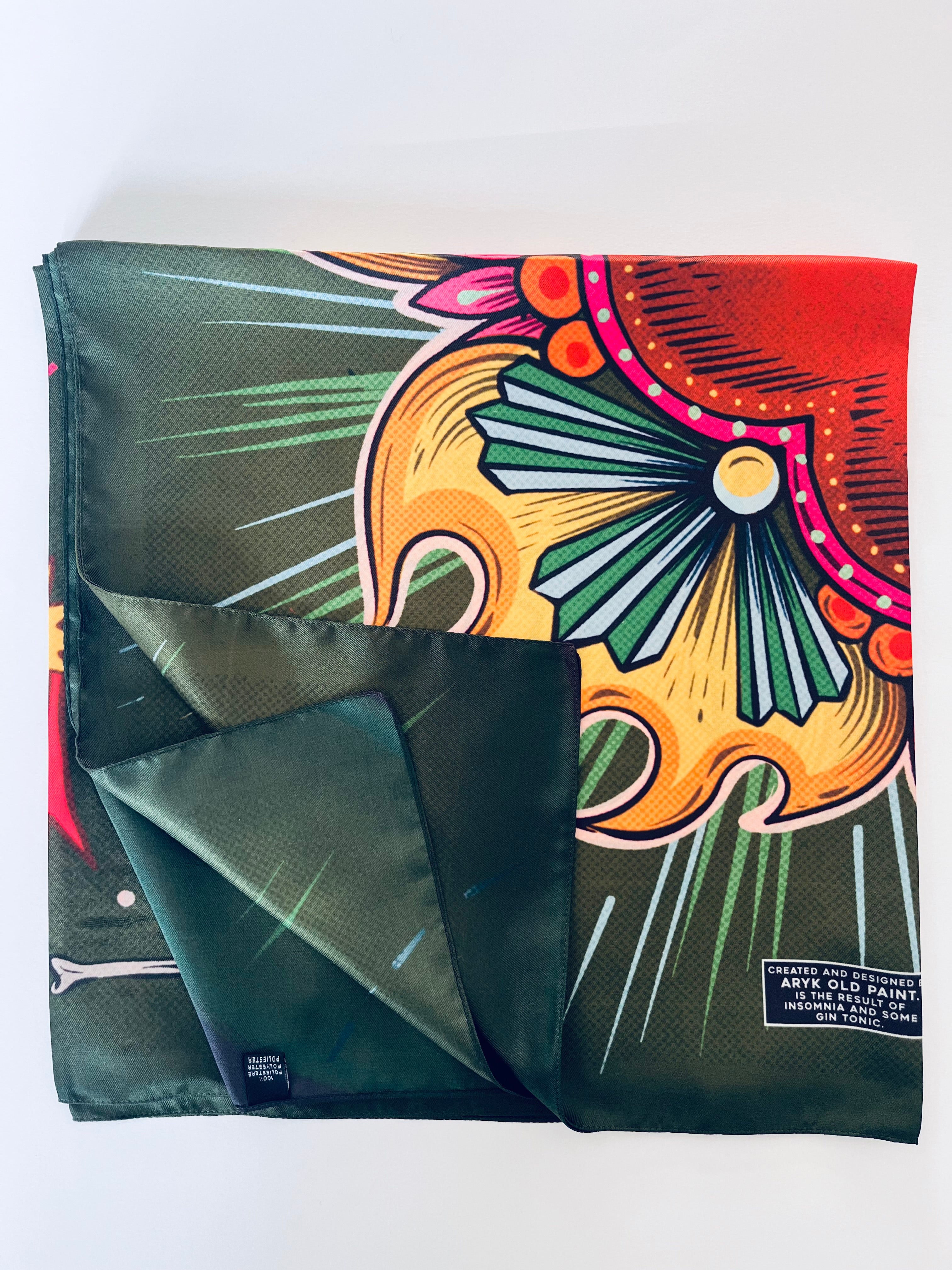 Foulard "Prima o poi "design Old School 140x140 cm – ARYK OLD PAINT- cuciture
