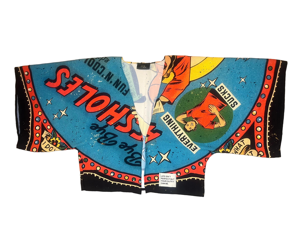 kimono con stampa irriverente e ironica 