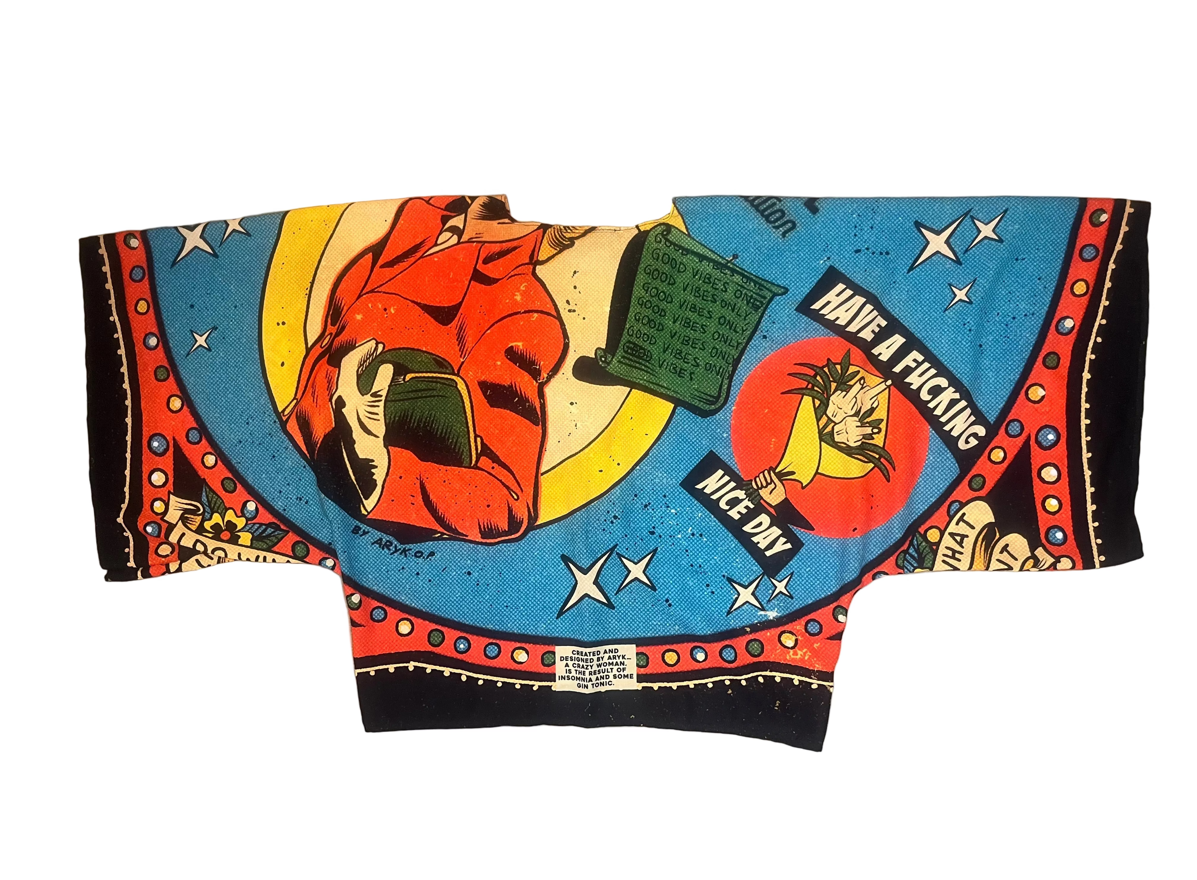 kimono con stampa con testo ironico e provocatorio