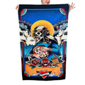 telo mare "Diet Starts Tomorrow" con santa muerte, pizza e birra, stile tattoo old school – ARYK OLD PAINT