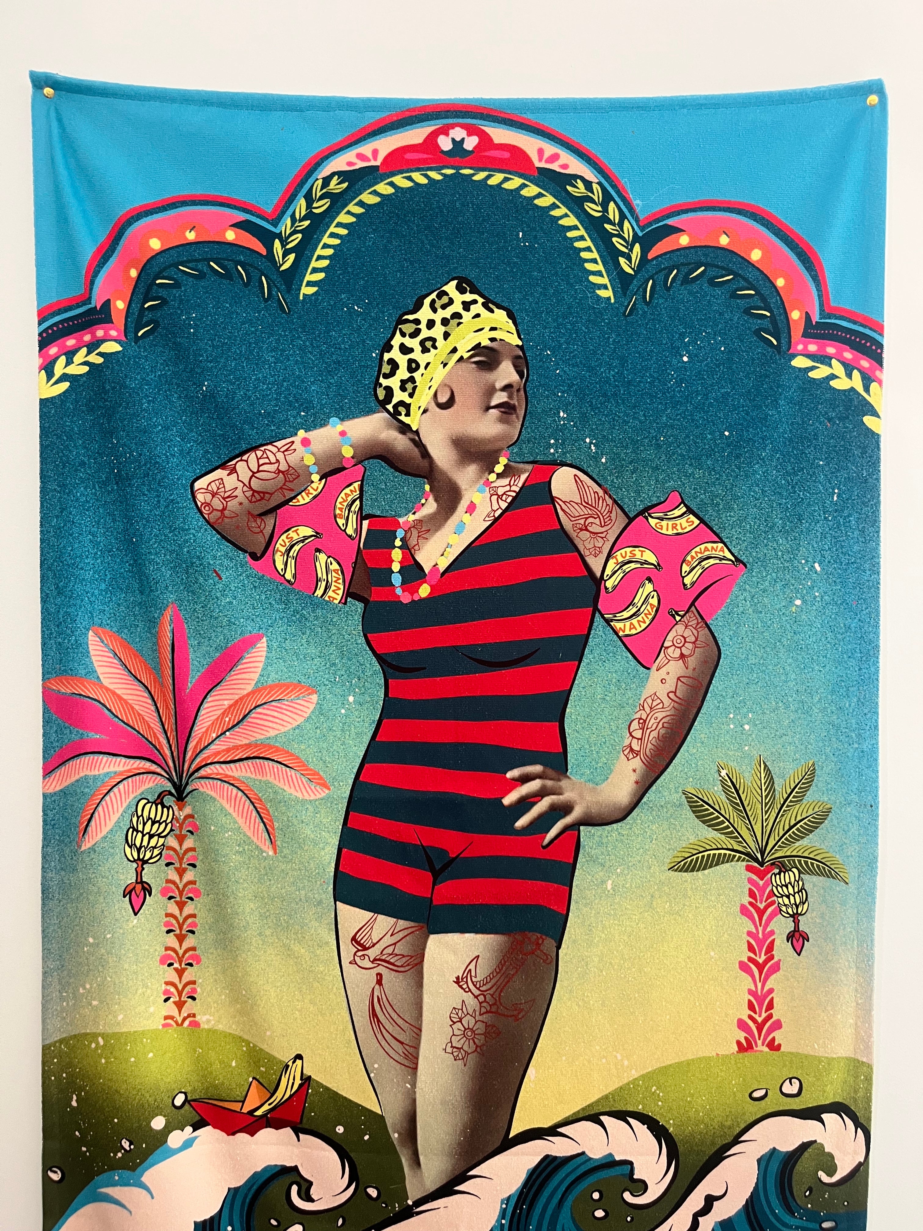 telo mare in spugna con stampa ironica e illustrazione originale arykoldpaint