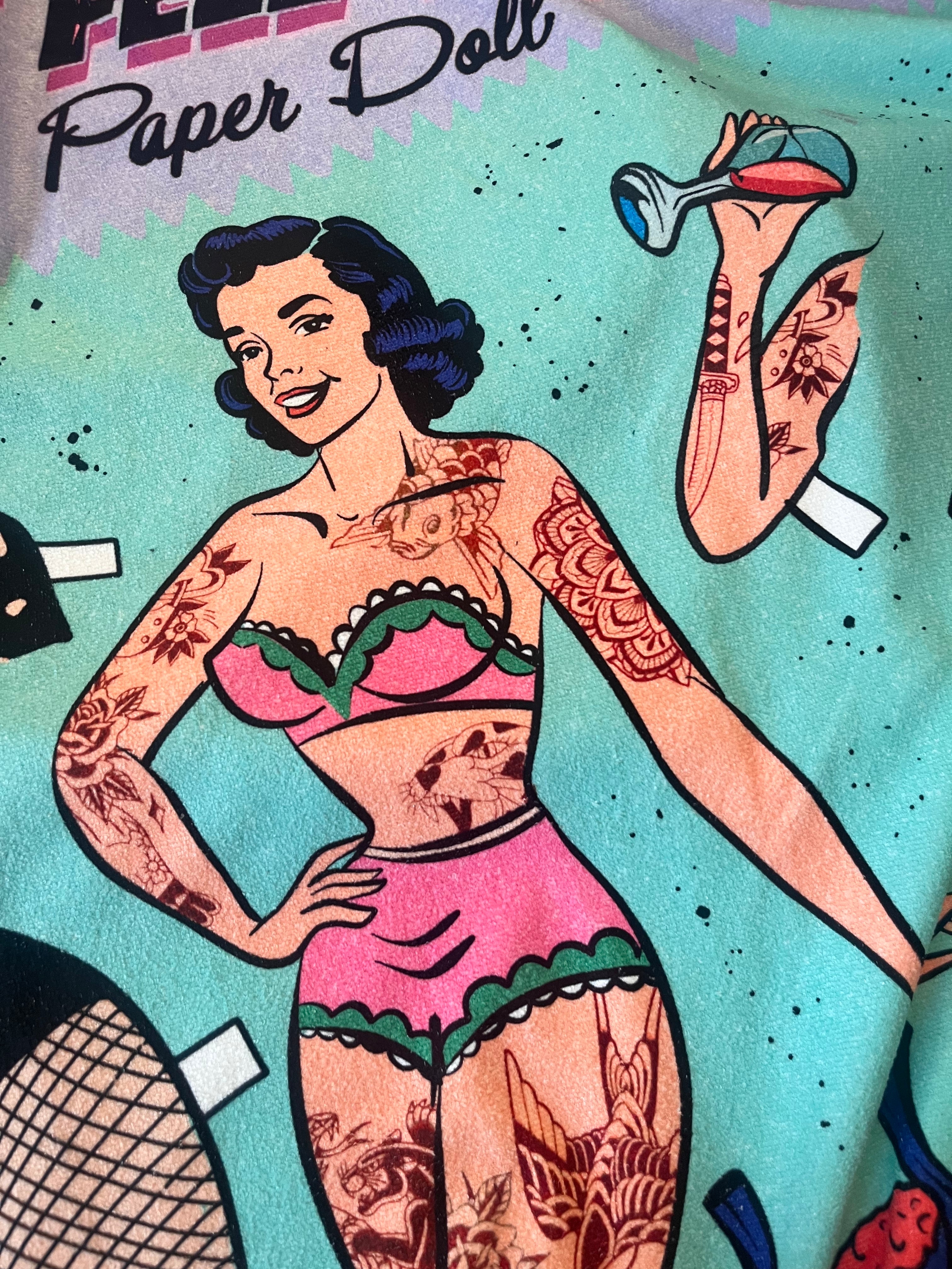 telo mare "Crazy Paper Doll", dettaglio illustrazione originale – ARYK OLD PAINT