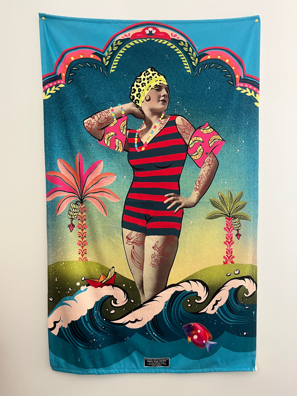 telo mare con illustrazione originale arykoldpaint con stampa ironica