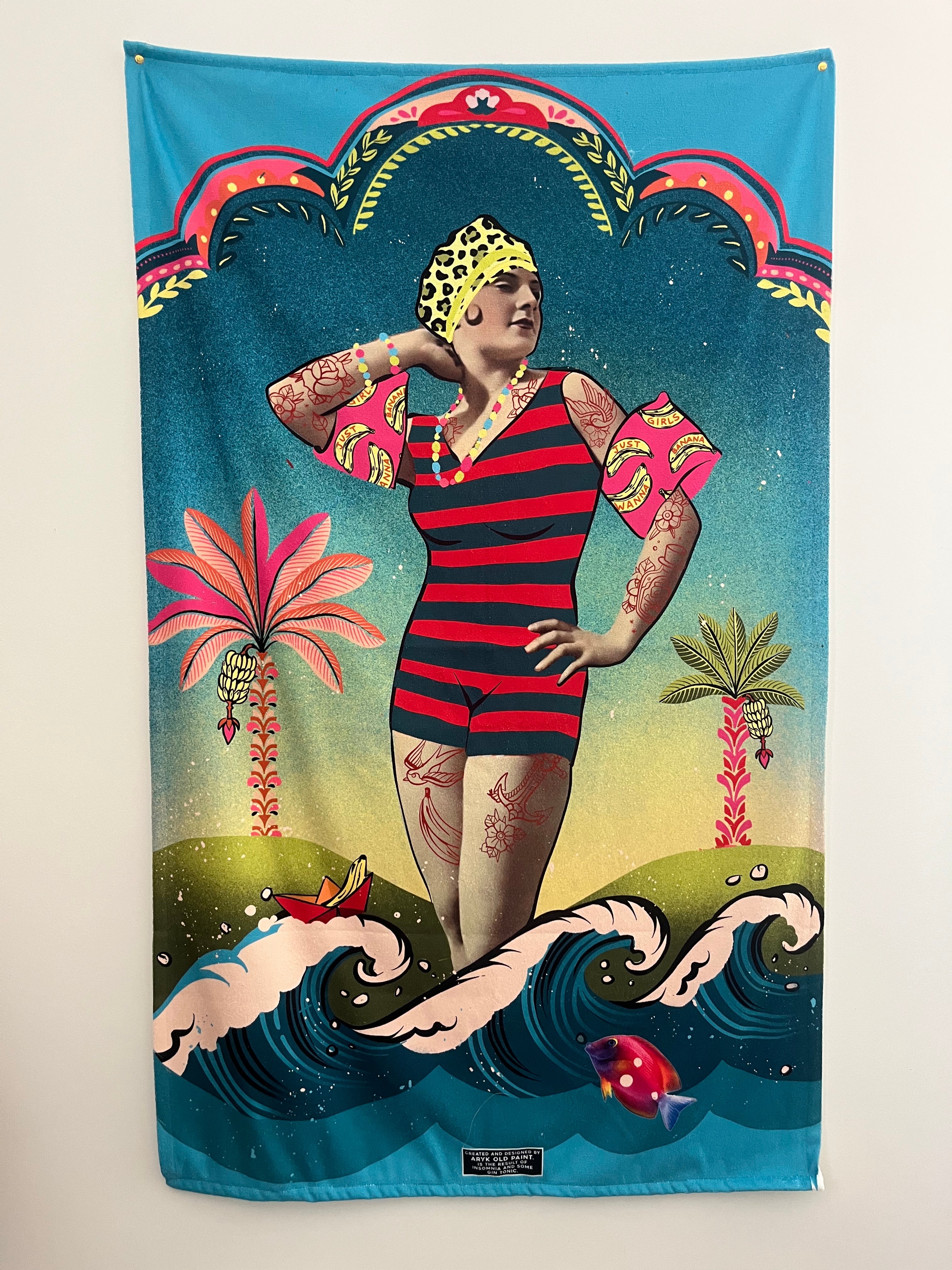 telo mare con illustrazione originale arykoldpaint con stampa ironica