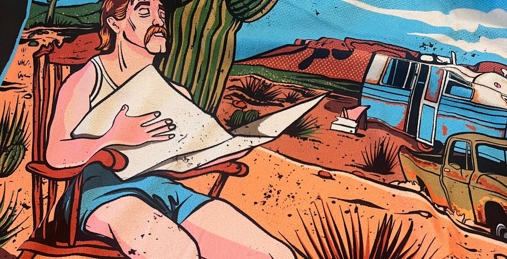 telo mare "Enjoy Your Vacation", dettaglio stampa artigianale – ARYK OLD PAINT