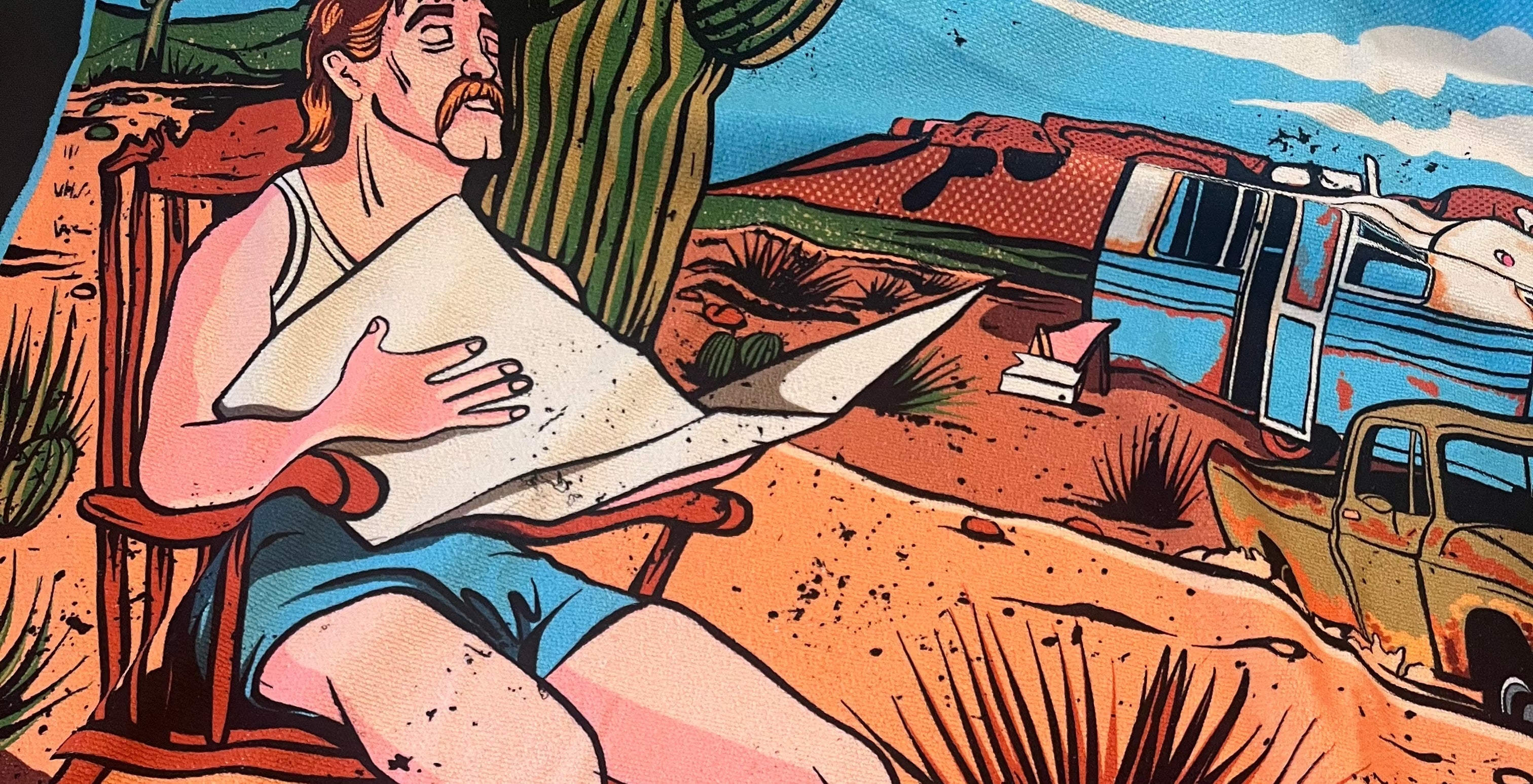 telo mare "Enjoy Your Vacation", dettaglio stampa artigianale – ARYK OLD PAINT