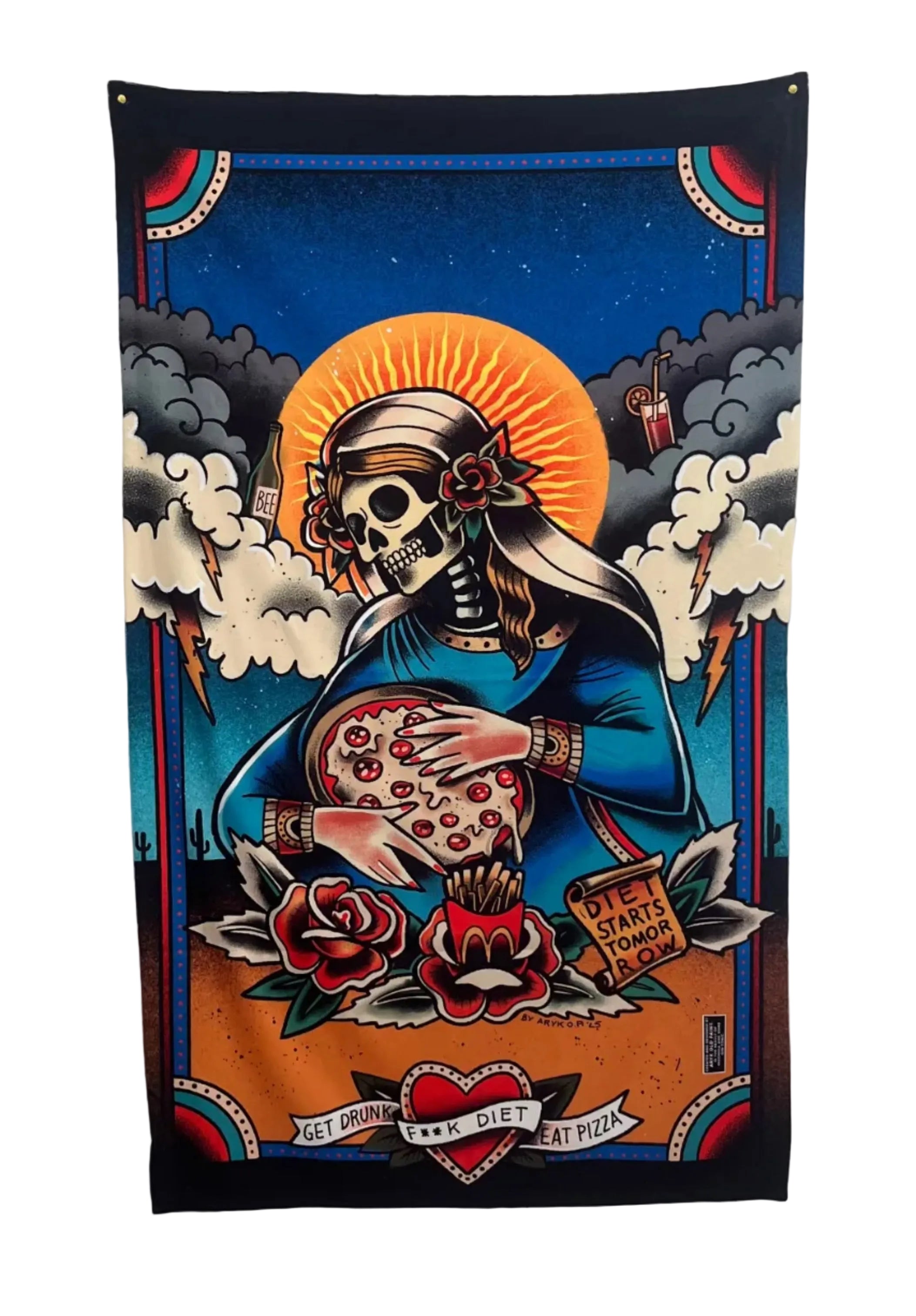 telo mare con stampa ironica sulla dieta, stile tattoo old school – ARYK OLD PAINT