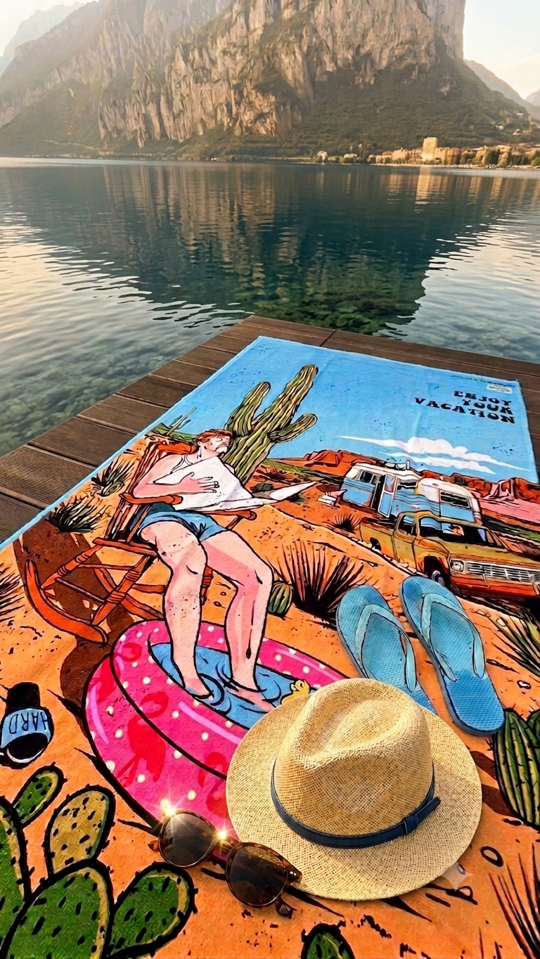 telo mare "Enjoy Your Vacation", stampa artigianale – ARYK OLD PAINT  edizione limitata